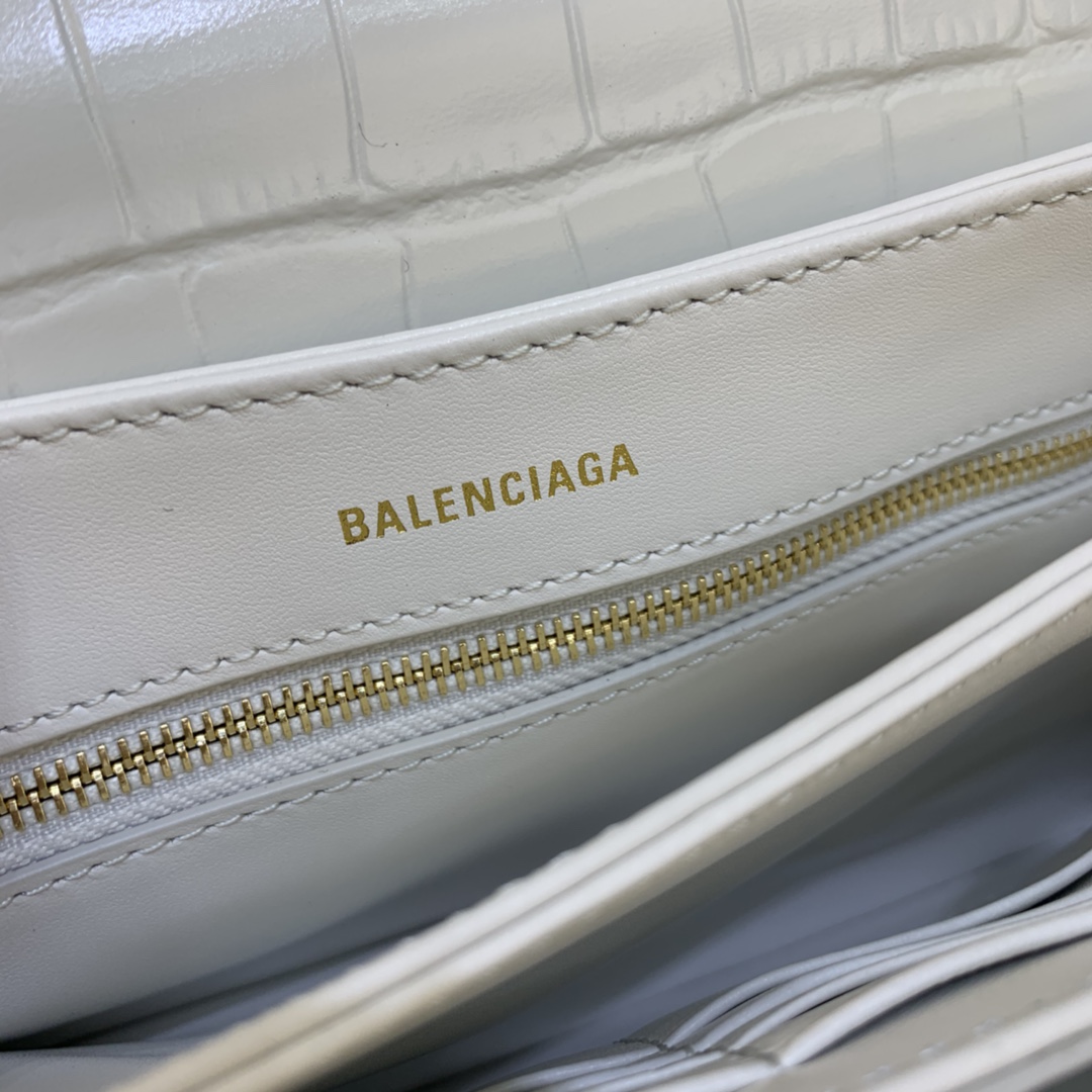 Balenciaga Triplet Small Bag With Chain Crocodile Embossed Calfskin Shouler Bag White